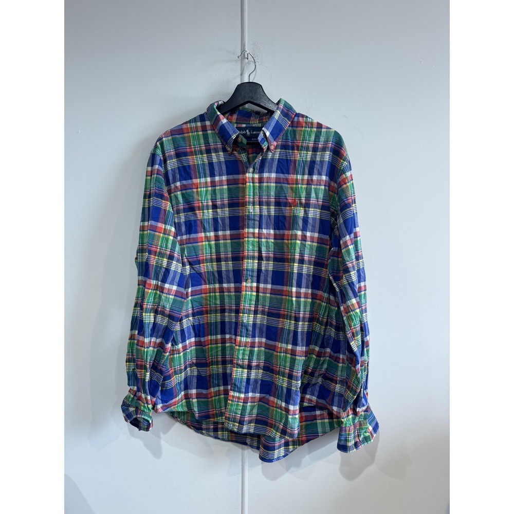 Ralph Lauren Shirt Mens XL Multicolor Plaid Cotton Button Front Long Sleeve